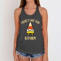 I DonT Like You Either Candy Corn Women's Knotted Racerback Tank