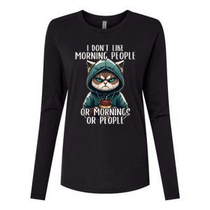 I Dont Like Morning People Coffee & Sarcastic Cat Grumpy Womens Cotton Relaxed Long Sleeve T-Shirt