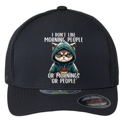 I Dont Like Morning People Coffee & Sarcastic Cat Grumpy Flexfit Unipanel Trucker Cap