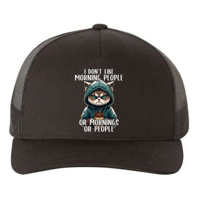 I Dont Like Morning People Coffee & Sarcastic Cat Grumpy Yupoong Adult 5-Panel Trucker Hat