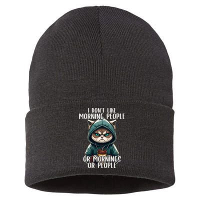 I Dont Like Morning People Coffee & Sarcastic Cat Grumpy Sustainable Knit Beanie