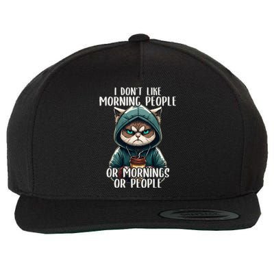 I Dont Like Morning People Coffee & Sarcastic Cat Grumpy Wool Snapback Cap