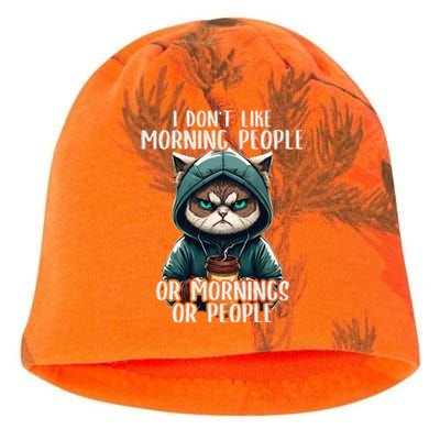 I Dont Like Morning People Coffee & Sarcastic Cat Grumpy Kati - Camo Knit Beanie