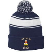 I Dont Like You Either Candy Corn Halloween Stripe Pom Pom Beanie