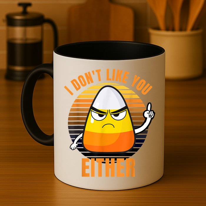 I Don't Like You Either Funny Candy Corn Halloween Mug