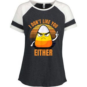 I Don't Like You Either Funny Candy Corn Halloween Enza Ladies Jersey Colorblock Tee