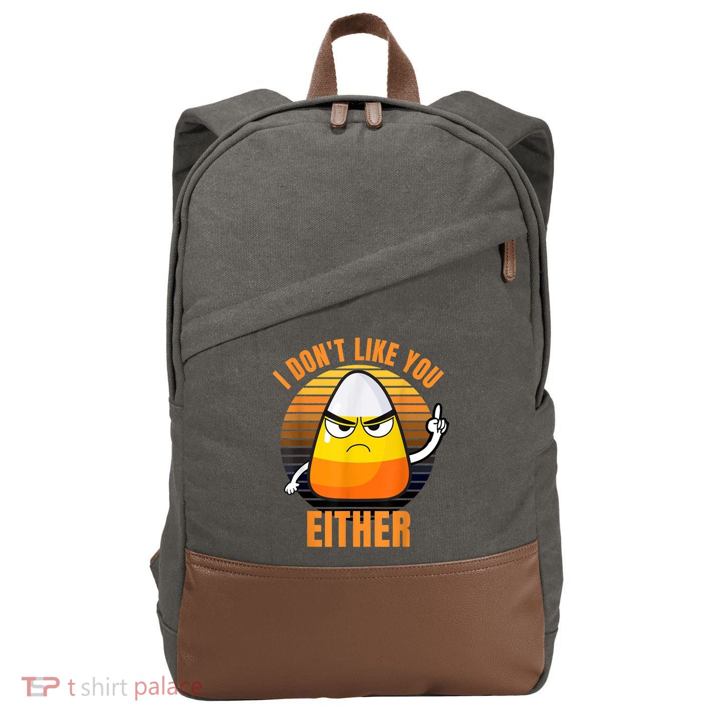 I Don't Like You Either Funny Candy Corn Halloween Cotton Canvas Backpack