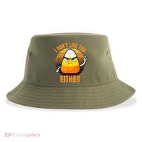 I Don't Like You Either Funny Candy Corn Halloween Sustainable Bucket Hat