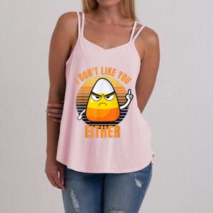 I Don't Like You Either Funny Candy Corn Halloween Women's Strappy Tank