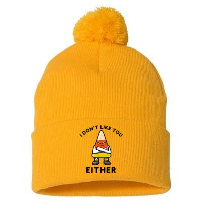 I Don't Like You Either Funny Halloween Candy Corn Pom Pom 12in Knit Beanie