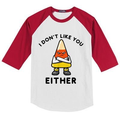 I Don't Like You Either Funny Halloween Candy Corn Kids Colorblock Raglan Jersey