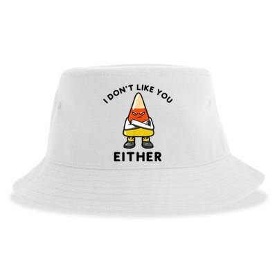 I Don't Like You Either Funny Halloween Candy Corn Sustainable Bucket Hat