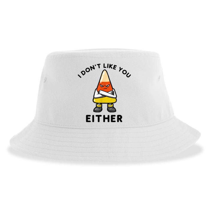 I Don't Like You Either Funny Halloween Candy Corn Sustainable Bucket Hat