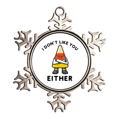 I Don't Like You Either Funny Halloween Candy Corn Metallic Star Ornament