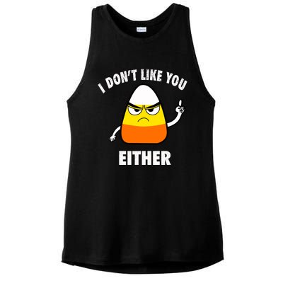 I Don't Like You Either Funny Halloween Candy Corn Ladies PosiCharge Tri-Blend Wicking Tank