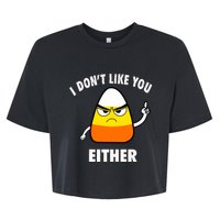 I Don't Like You Either Funny Halloween Candy Corn Bella+Canvas Jersey Crop Tee