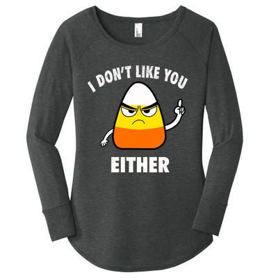 I Don't Like You Either Funny Halloween Candy Corn Women's Perfect Tri Tunic Long Sleeve Shirt