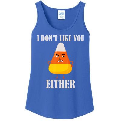 I Don't Like You Either Halloween Candy Corn Ladies Essential Tank