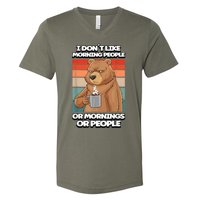 I Dont Like Morning People Bear Coffee Funny Vintage V-Neck T-Shirt