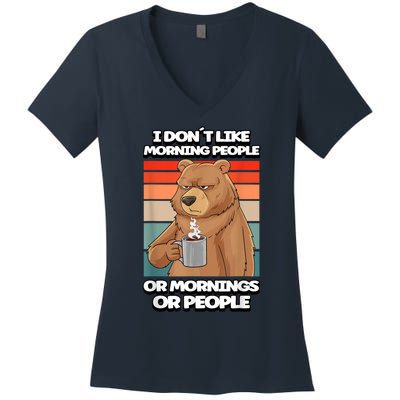 I Dont Like Morning People Bear Coffee Funny Vintage Women's V-Neck T-Shirt