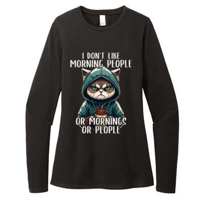 I Dont Like Morning People Coffee & Sarcastic Cat Grumpy Womens CVC Long Sleeve Shirt