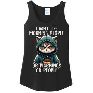 I Dont Like Morning People Coffee & Sarcastic Cat Grumpy Ladies Essential Tank