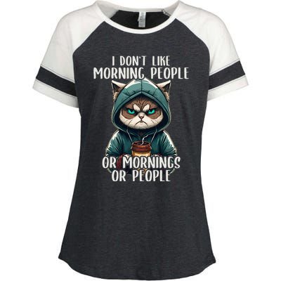 I Dont Like Morning People Coffee & Sarcastic Cat Grumpy Enza Ladies Jersey Colorblock Tee