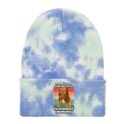 I Dont Like Morning People Dog Coffee Funny Vintage Tie Dye 12in Knit Beanie