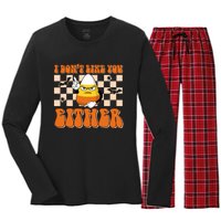 I DonT Like You Either Funny Candy Corn Halloween Costume Women's Long Sleeve Flannel Pajama Set 