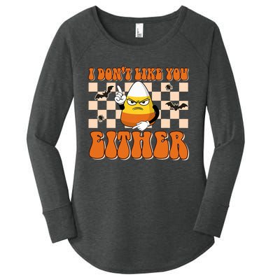 I DonT Like You Either Funny Candy Corn Halloween Costume Women's Perfect Tri Tunic Long Sleeve Shirt