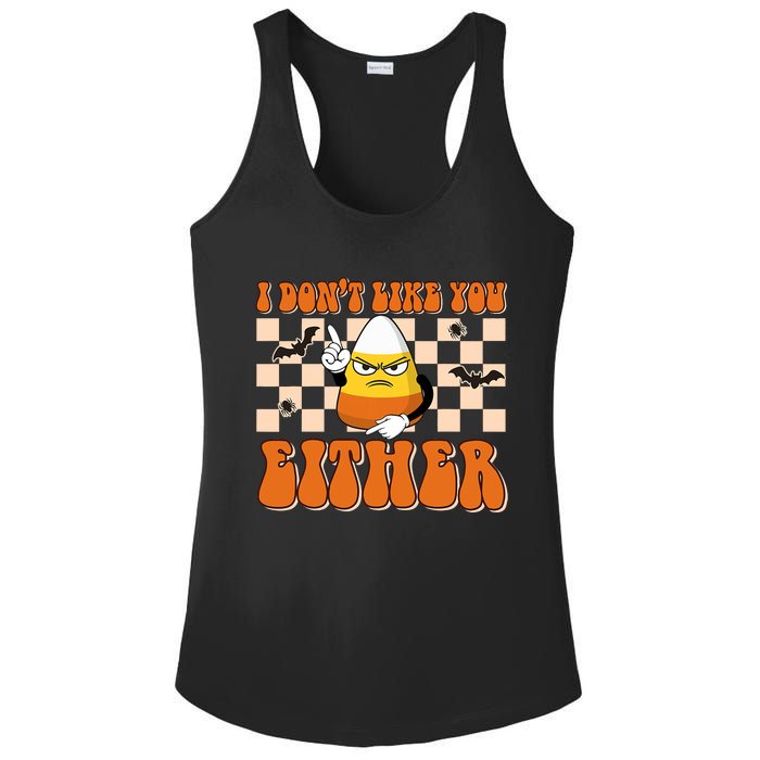 I DonT Like You Either Funny Candy Corn Halloween Costume Ladies PosiCharge Competitor Racerback Tank