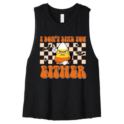 I DonT Like You Either Funny Candy Corn Halloween Costume Women's Racerback Cropped Tank