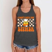 I DonT Like You Either Funny Candy Corn Halloween Costume Women's Knotted Racerback Tank