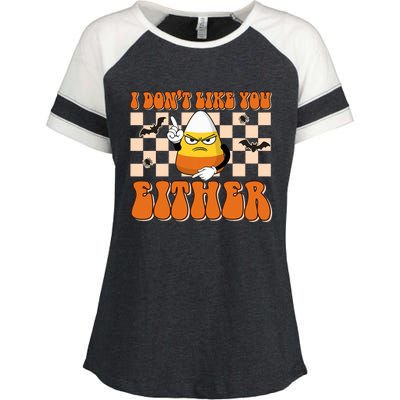 I DonT Like You Either Funny Candy Corn Halloween Costume Enza Ladies Jersey Colorblock Tee