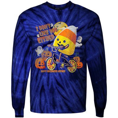 I Dont Like You Either Funny Halloween Candy Corn Boy Tie-Dye Long Sleeve Shirt