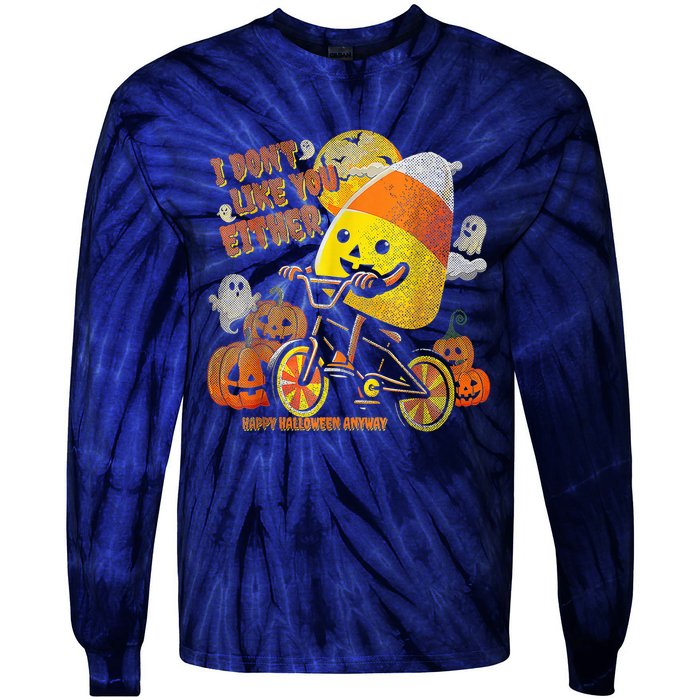 I Dont Like You Either Funny Halloween Candy Corn Boy Tie-Dye Long Sleeve Shirt