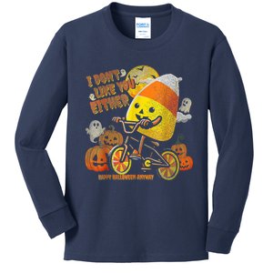 I Dont Like You Either Funny Halloween Candy Corn Boy Kids Long Sleeve Shirt