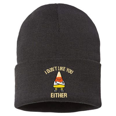 i don't like you either candy corn Sustainable Knit Beanie