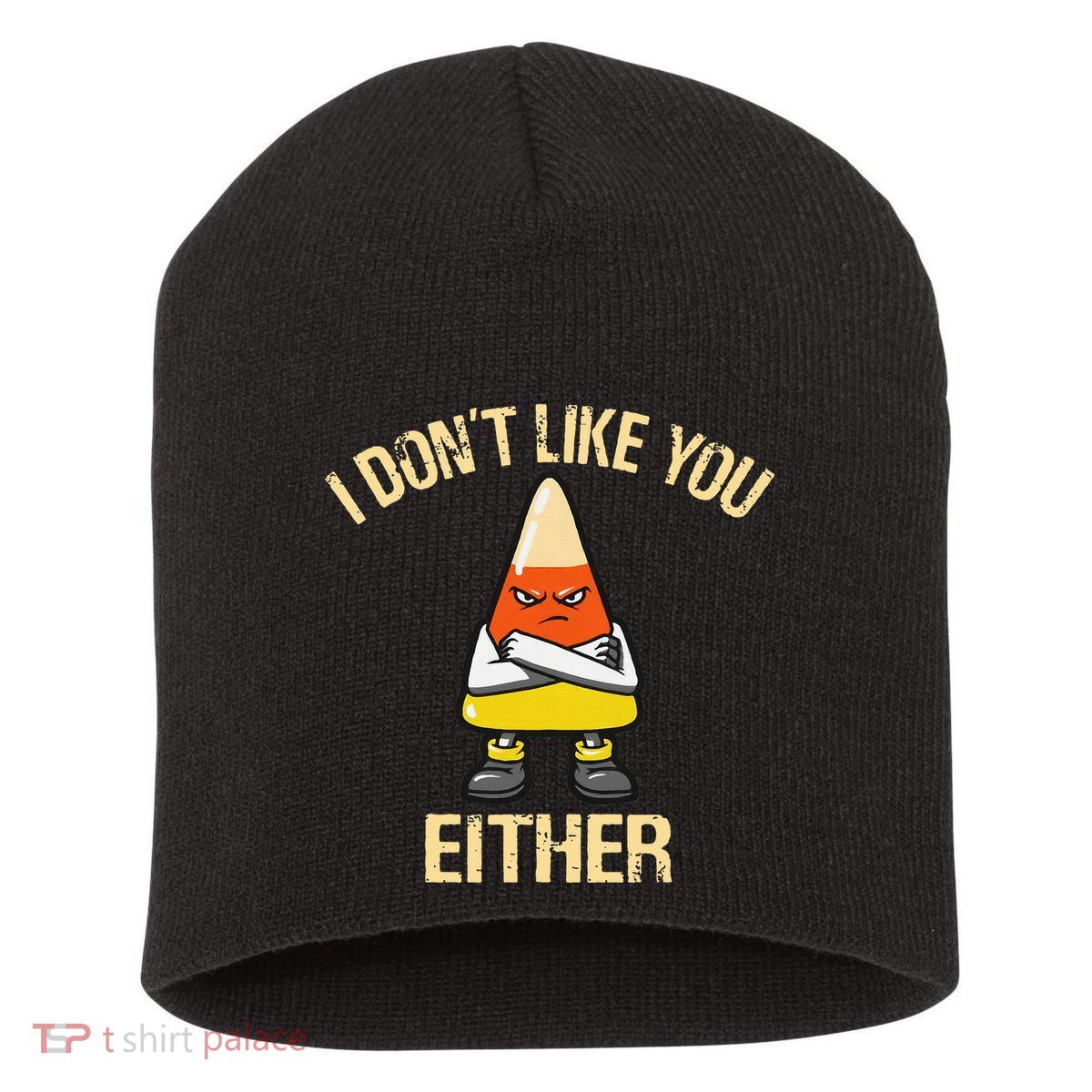 i don't like you either candy corn Short Acrylic Beanie