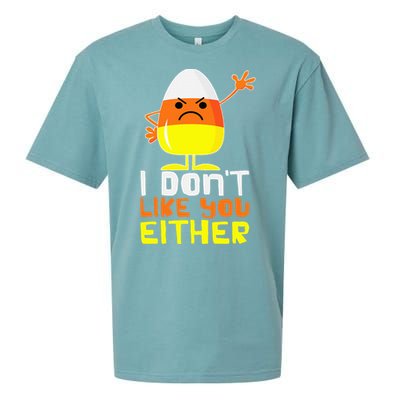 I Don't Like You Either Funny Halloween Candy Corn Sueded Cloud Jersey T-Shirt