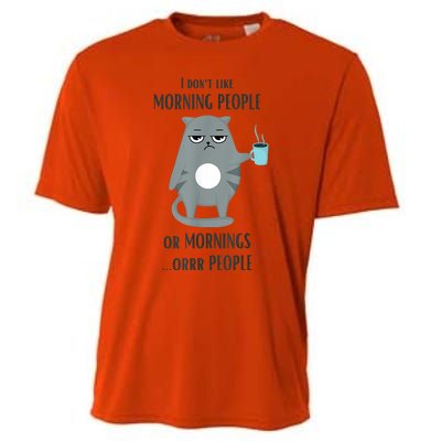 I Dont Like Morning People Funny Cat Graphic Cooling Performance Crew T-Shirt