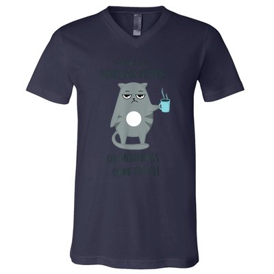 I Dont Like Morning People Funny Cat Graphic V-Neck T-Shirt