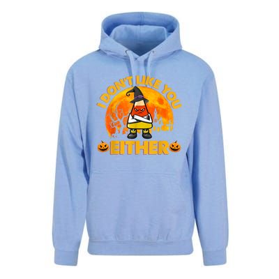 I Don't Like You Either Funny Halloween Candy Corn Unisex Surf Hoodie