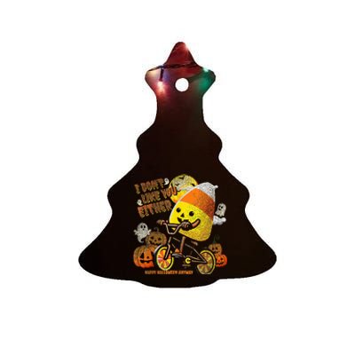 I Dont Like You Either Funny Halloween Candy Corn Ceramic Tree Ornament