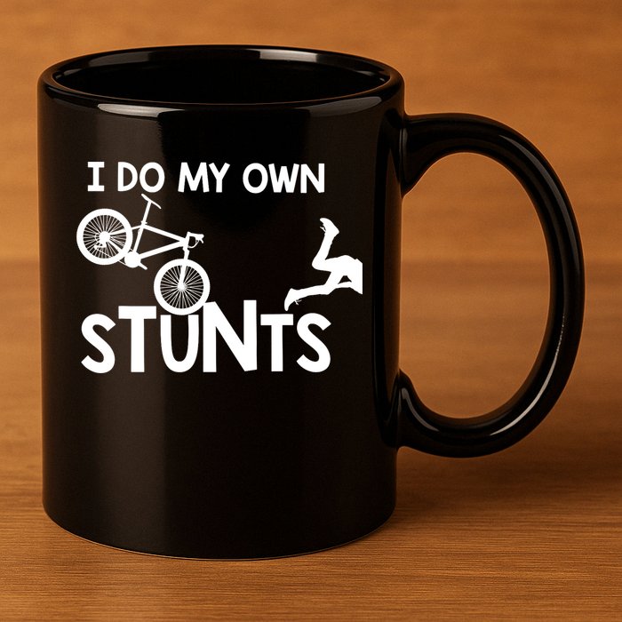 I Do My Own Stunts Mountain Biker Funny 11oz C Handle Ceramic Mug