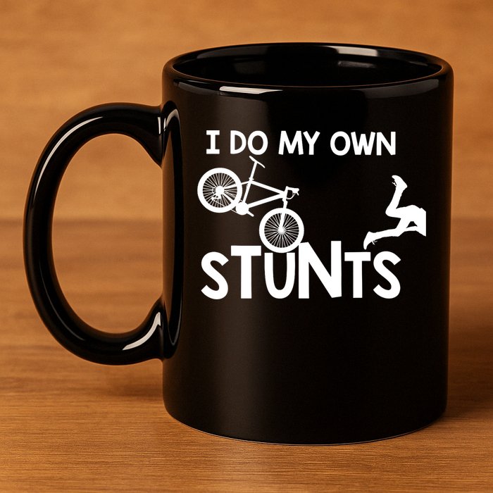 I Do My Own Stunts Mountain Biker Funny 11oz C Handle Ceramic Mug