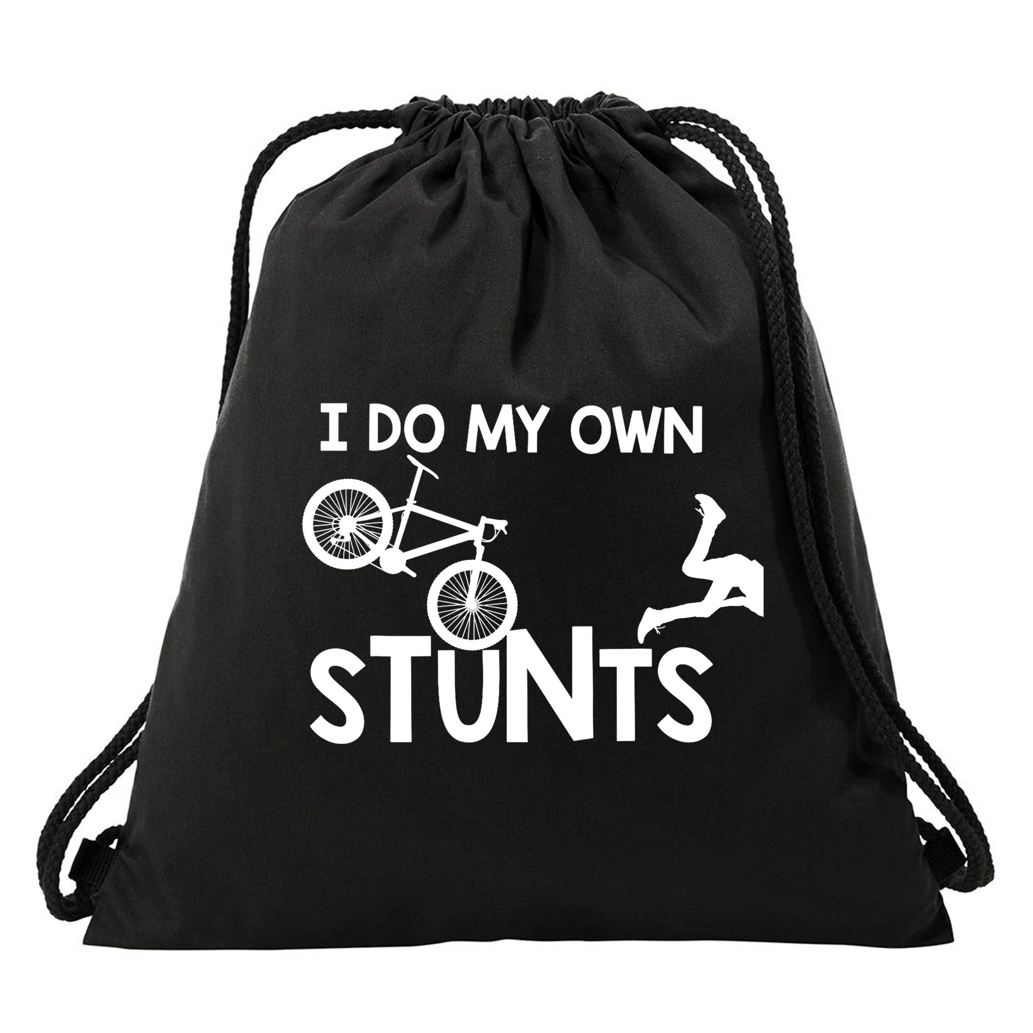 I Do My Own Stunts Mountain Biker Funny Drawstring Bag