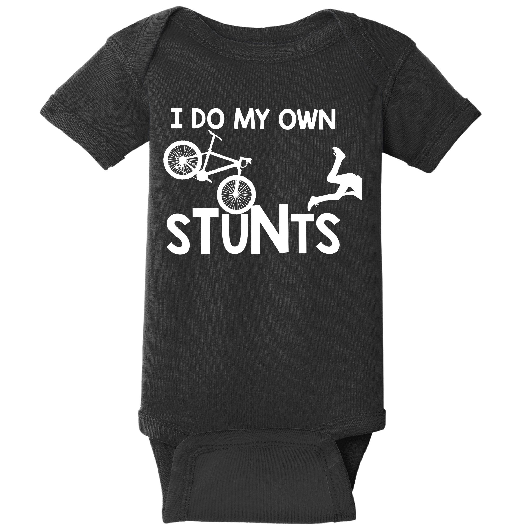 I Do My Own Stunts Mountain Biker Funny Baby Bodysuit