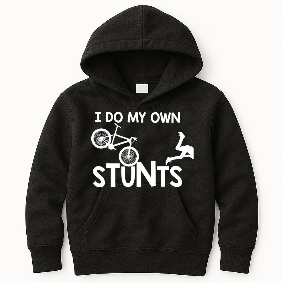 I Do My Own Stunts Mountain Biker Funny Kids Hoodie