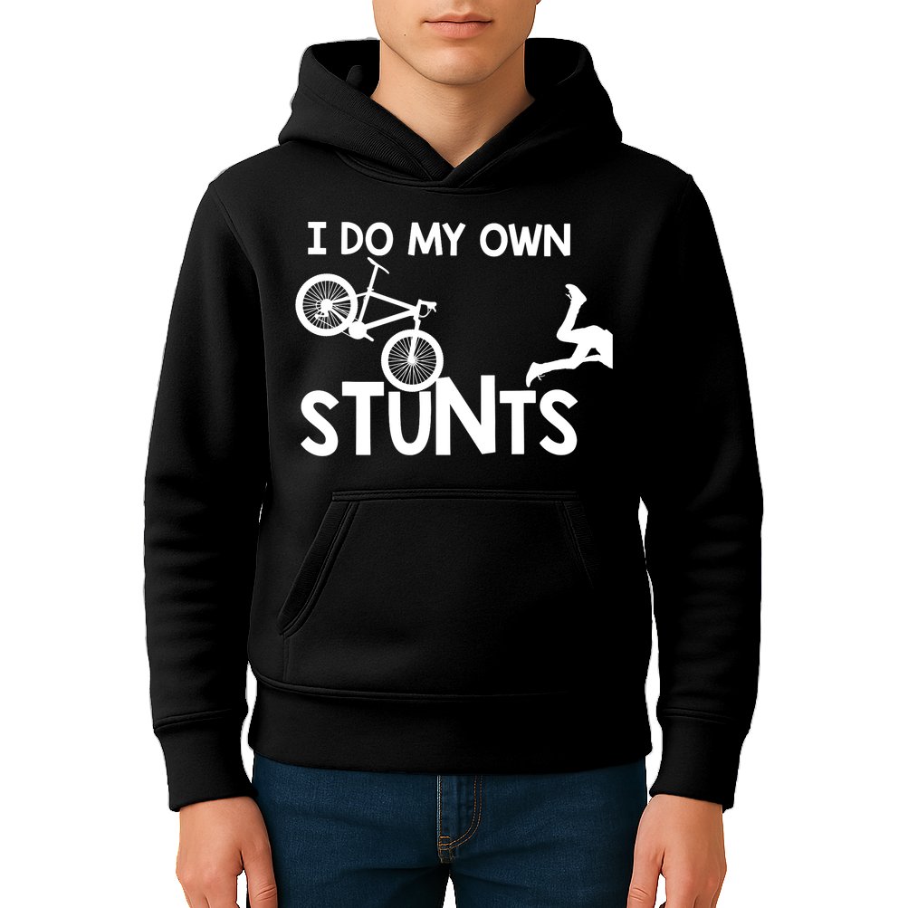 I Do My Own Stunts Mountain Biker Funny Kids Hoodie